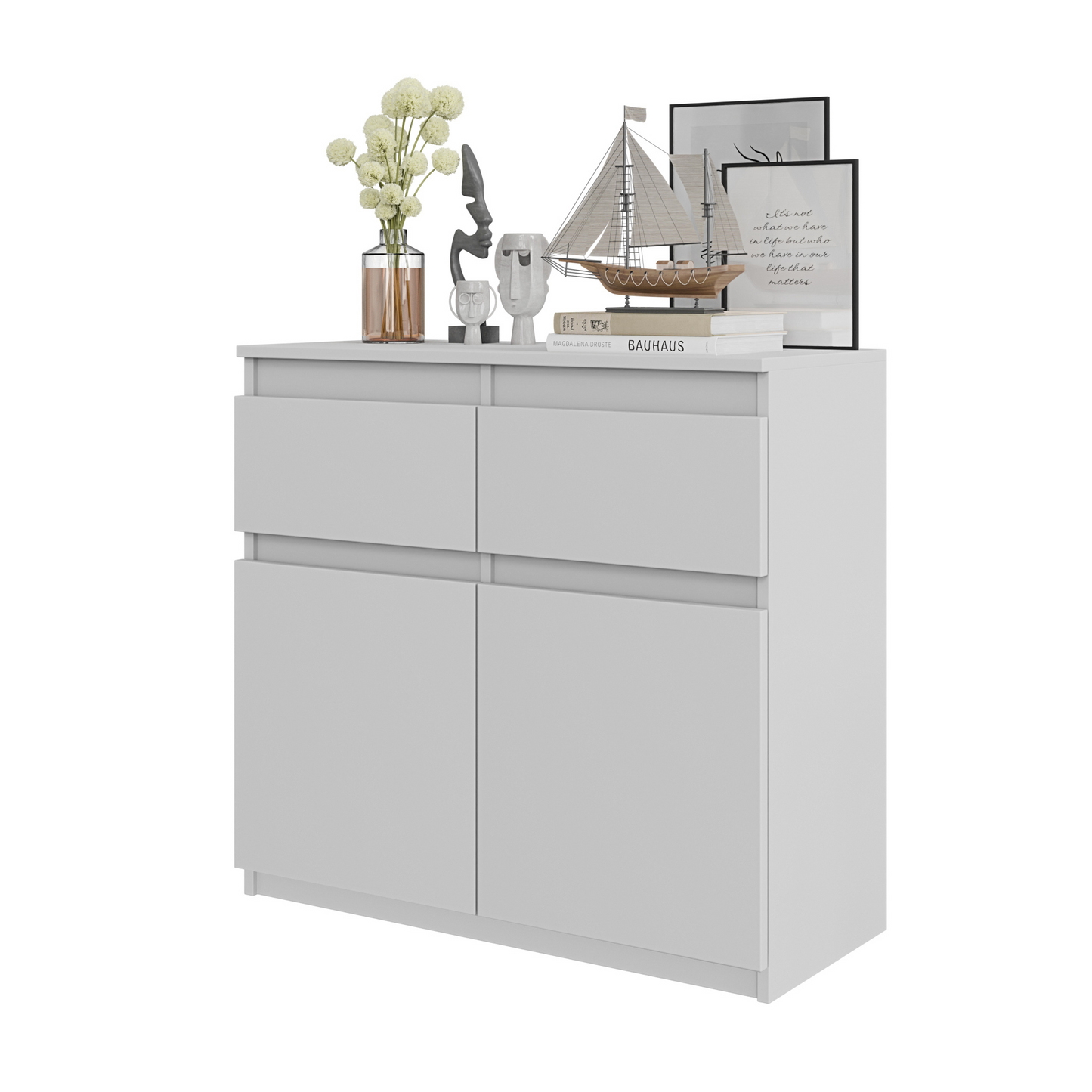 NOAH - Kommode / Sideboard mit 2 Schubladen und 2 Türen - Weiß Matt
