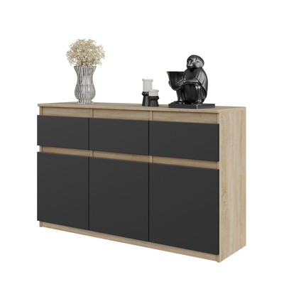 NOAH - Kommode / Sideboard mit 3 Schubladen und 3 Türen - Sonoma Eiche / Anthrazit Grau