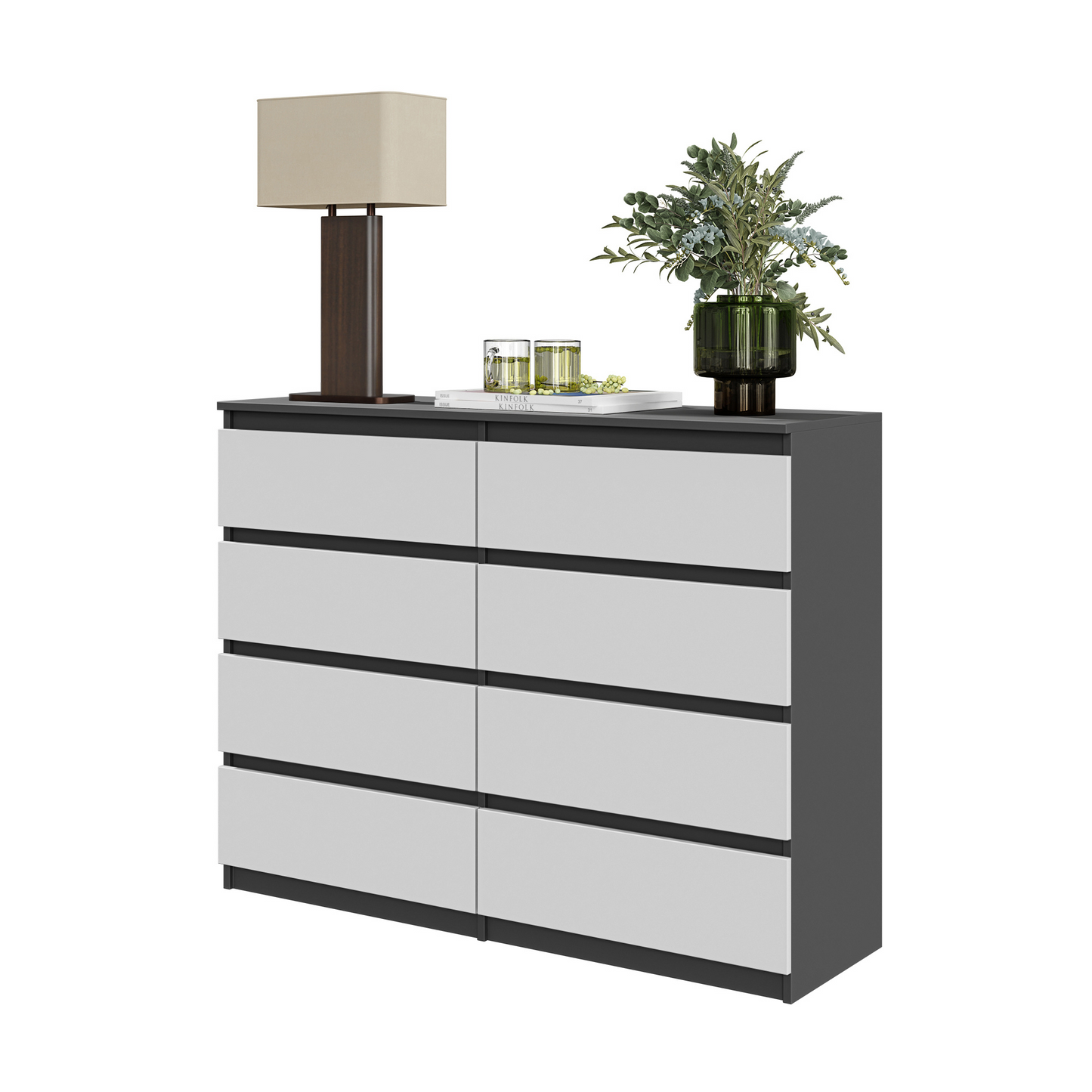 GABRIEL - Kommode / Sideboard mit 8 Schubladen - Anthrazit / Weiß Matt H92cm B120cm T33cm
