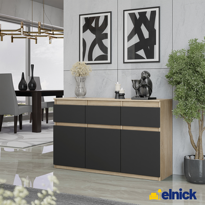 NOAH - Kommode / Sideboard mit 3 Schubladen und 3 Türen - Sonoma Eiche / Anthrazit Grau