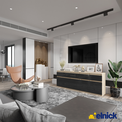 NOAH - Kommode / Sideboard mit 5 Schubladen und 5 Türen - Sonoma Eiche / Schwarz Gloss