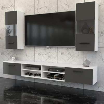 MIRANDA - Wohnwand mit 4 Schränken - Weiß Matt / Anthrazit Grau 240cm