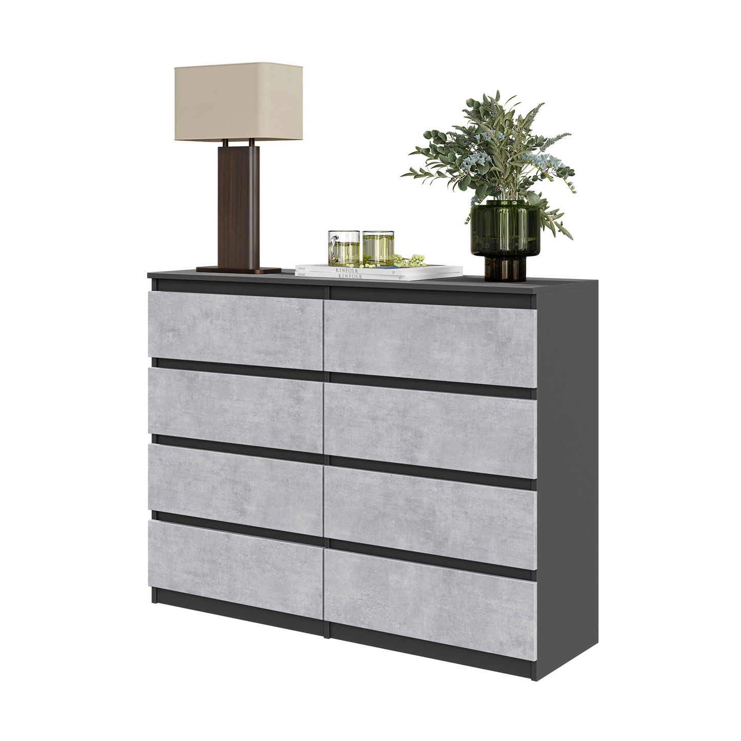 GABRIEL - Kommode / Sideboard mit 8 Schubladen - Anthrazit / Concrete H92cm B120cm T33cm