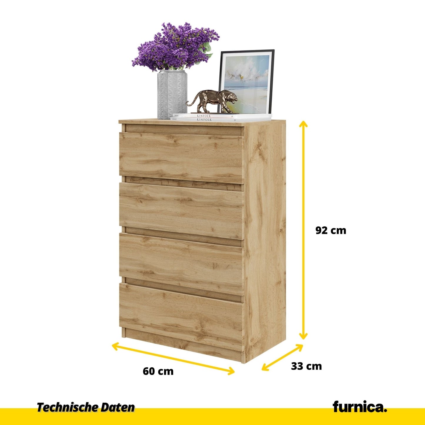 GABRIEL - Kommode / Sideboard mit 4 Schubladen - Wotan Eiche