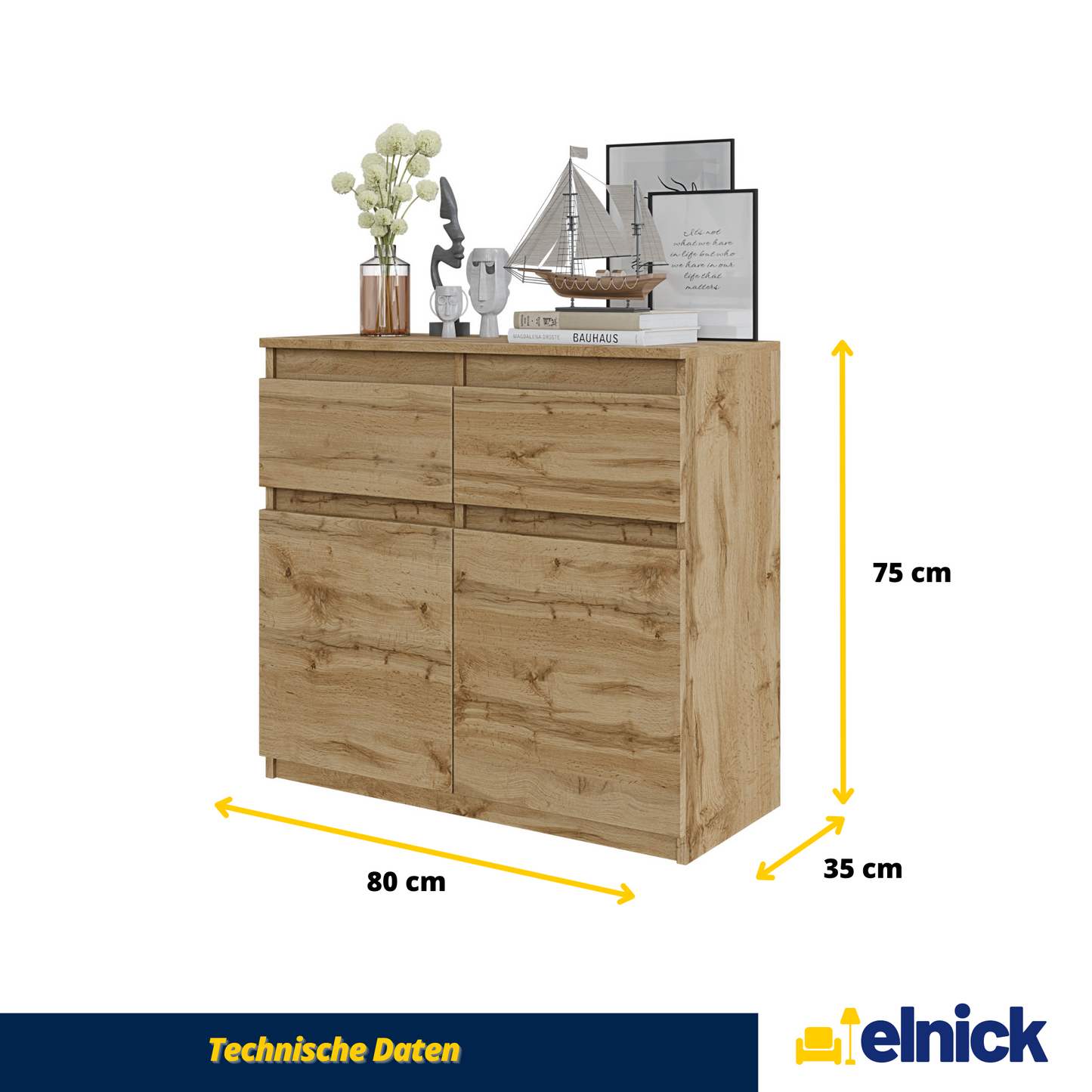 NOAH - Kommode / Sideboard mit 2 Schubladen und 2 Türen - Wotan Eiche