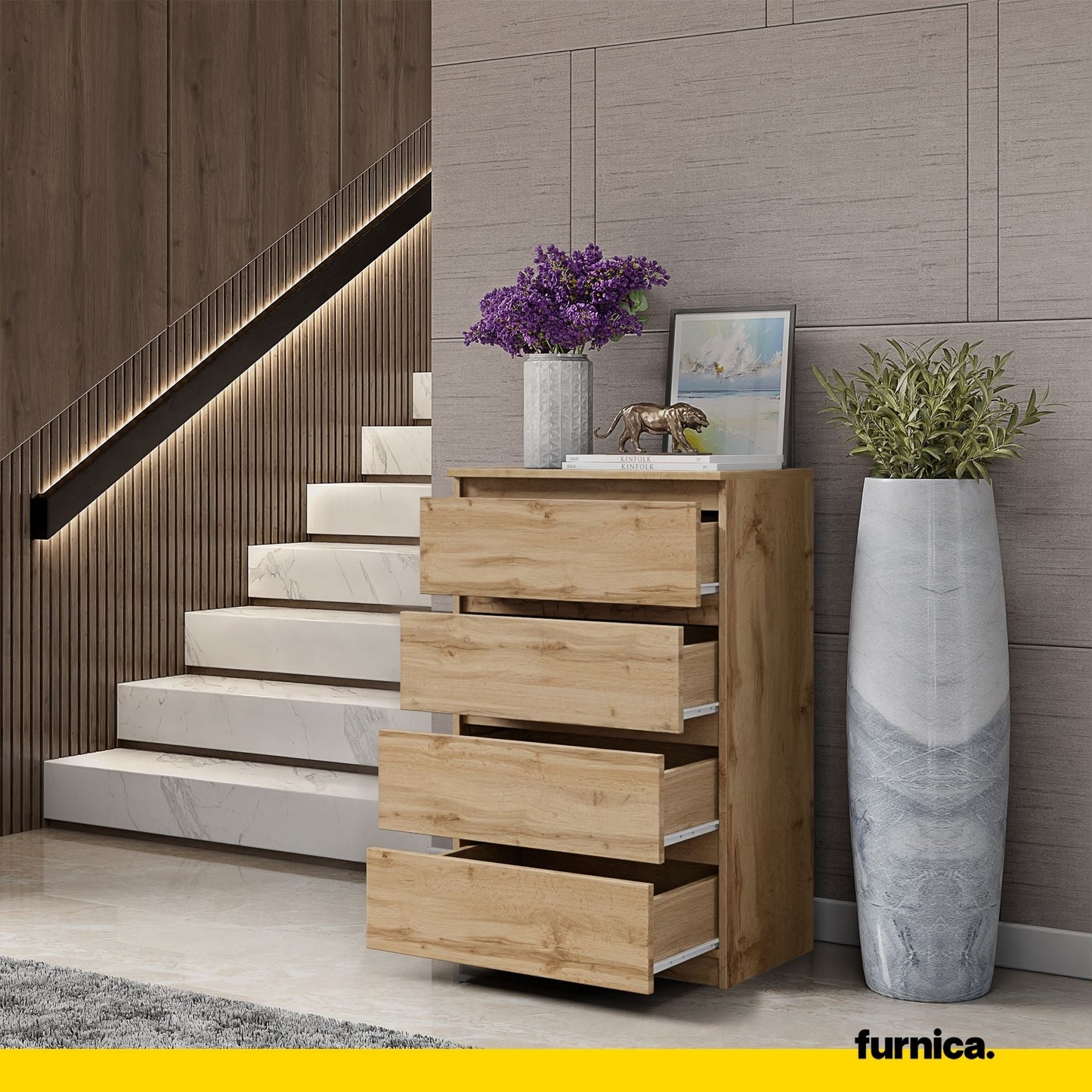 GABRIEL - Kommode / Sideboard mit 4 Schubladen - Wotan Eiche