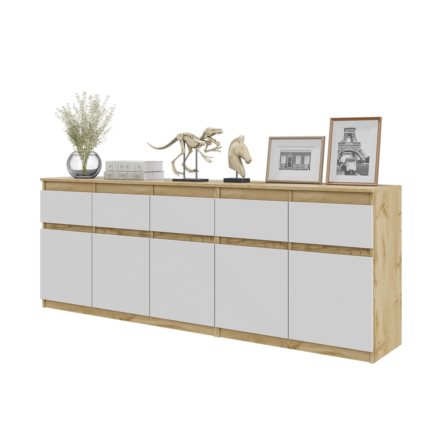 NOAH - Kommode / Sideboard mit 5 Schubladen und 5 Türen - Wotan Eiche / Weiß Matt