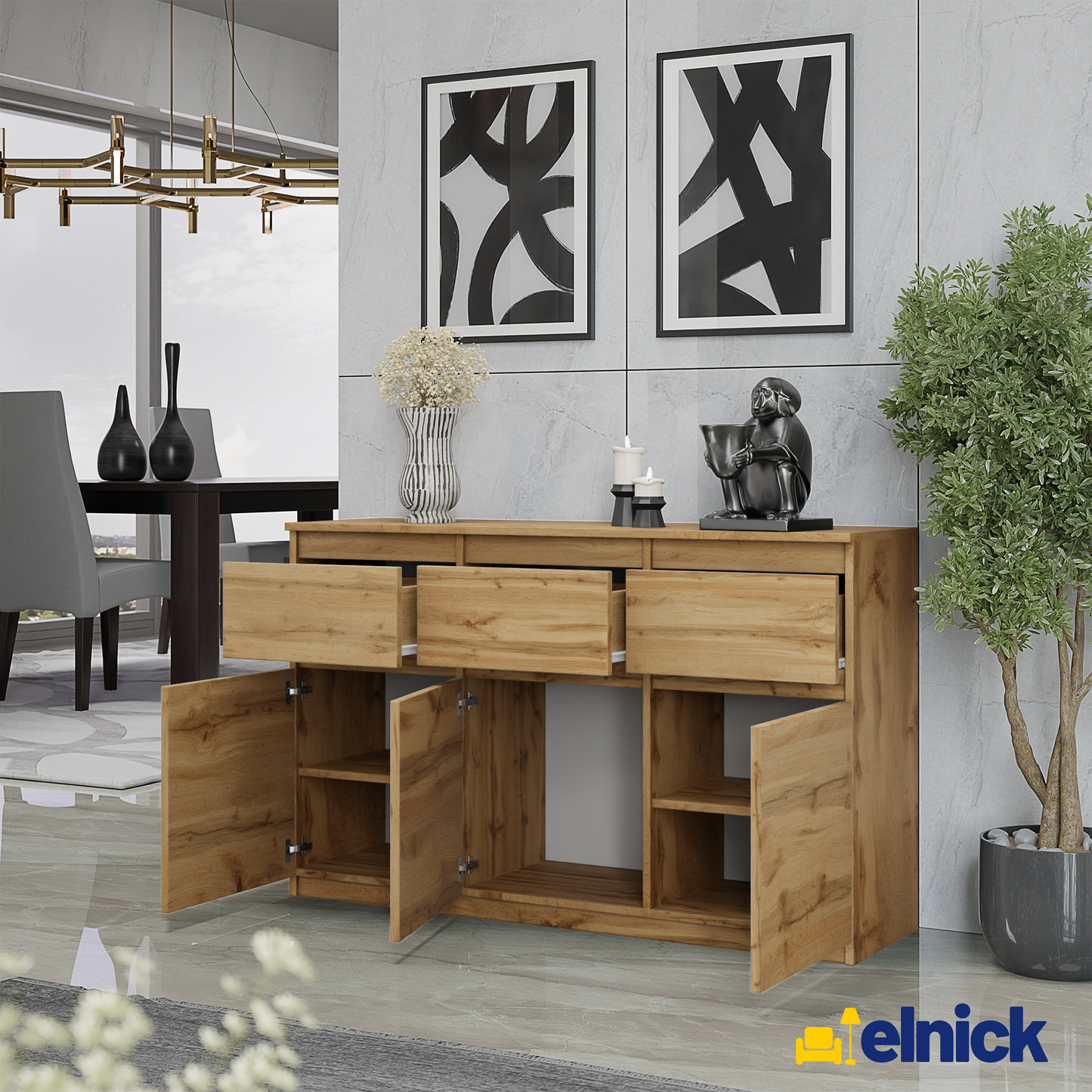 NOAH - Kommode / Sideboard mit 3 Schubladen und 3 Türen - Wotan Eiche