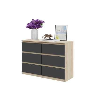 GABRIEL - Kommode / Sideboard mit 6 Schubladen - Sonoma Eiche / Anthrazit H71cm B100cm T33cm