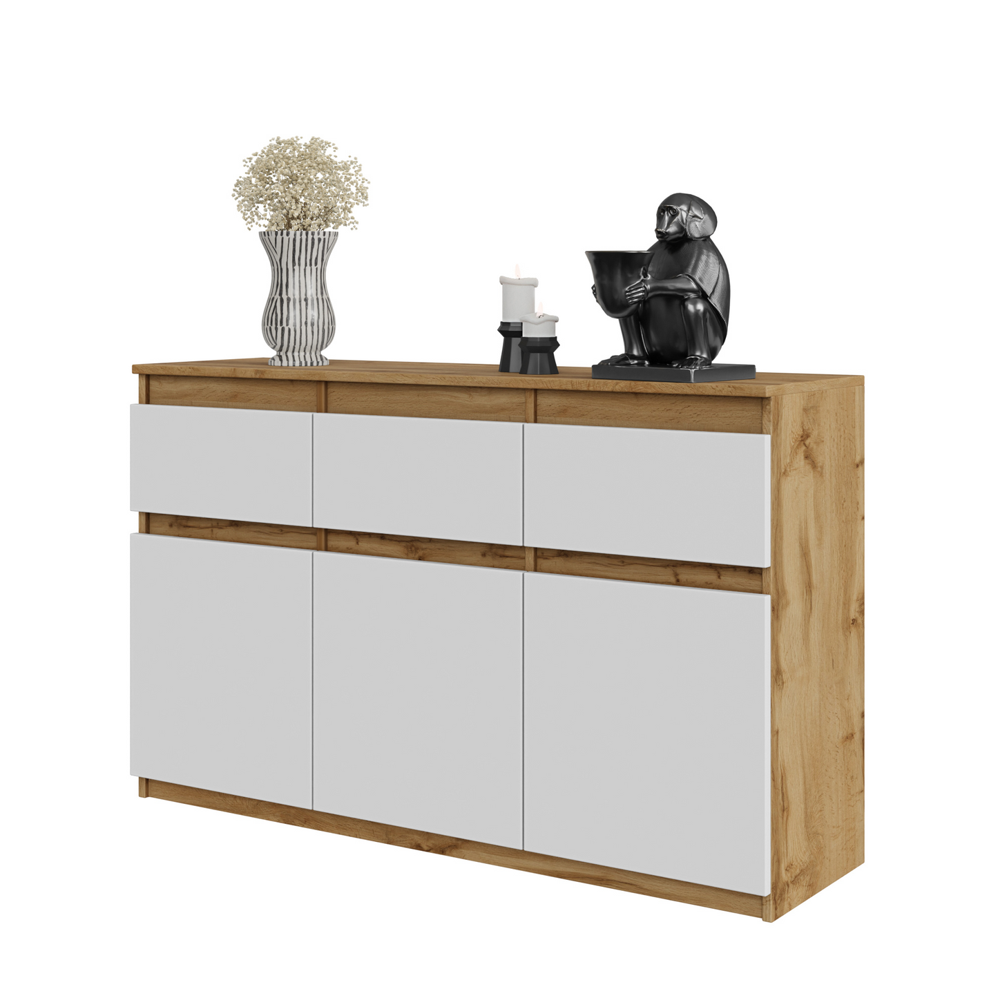 NOAH - Kommode / Sideboard mit 2 Schubladen und 2 Türen - Wotan Eiche / Anthrazit Grau