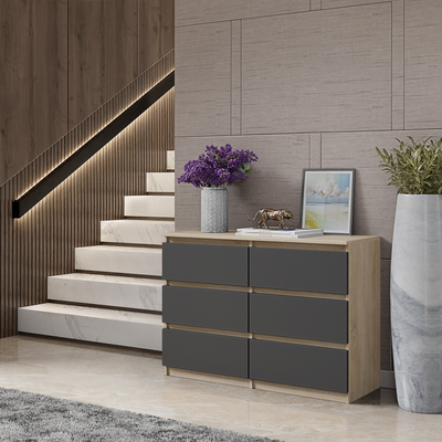 GABRIEL - Kommode / Sideboard mit 6 Schubladen - Sonoma Eiche / Anthrazit H71cm B100cm T33cm