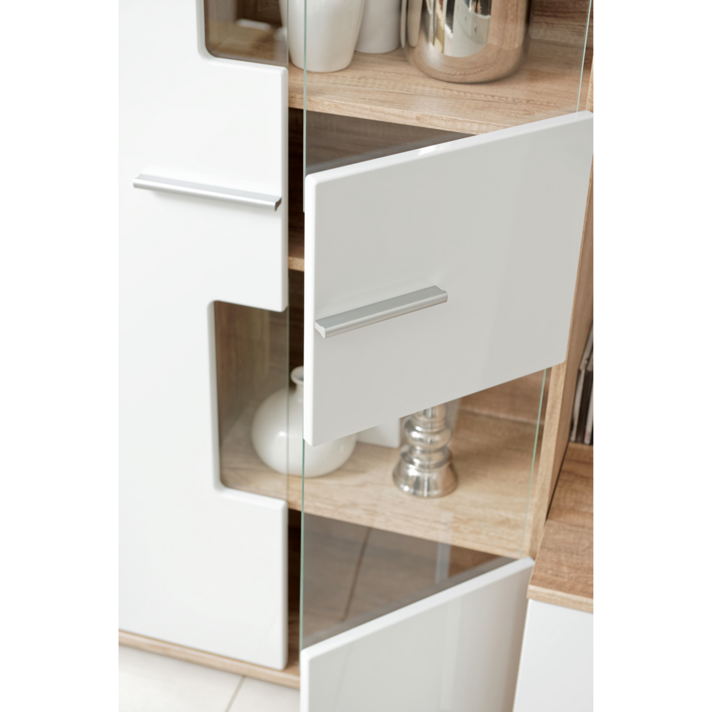 Wohnwand SAALA - Wohnzimmer-Möbel-Set - Eiche Monument / Weiß Gloss