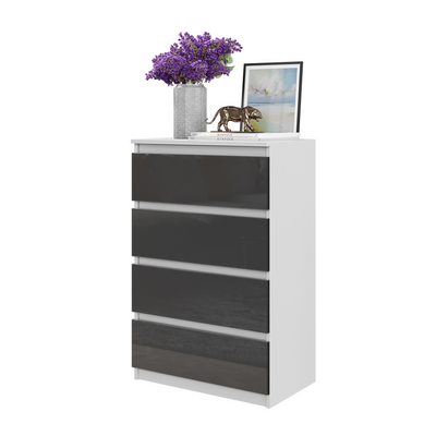 Kommode / Sideboard mit 4 Schubladen - Weiß Matt / Anthrazit Gloss