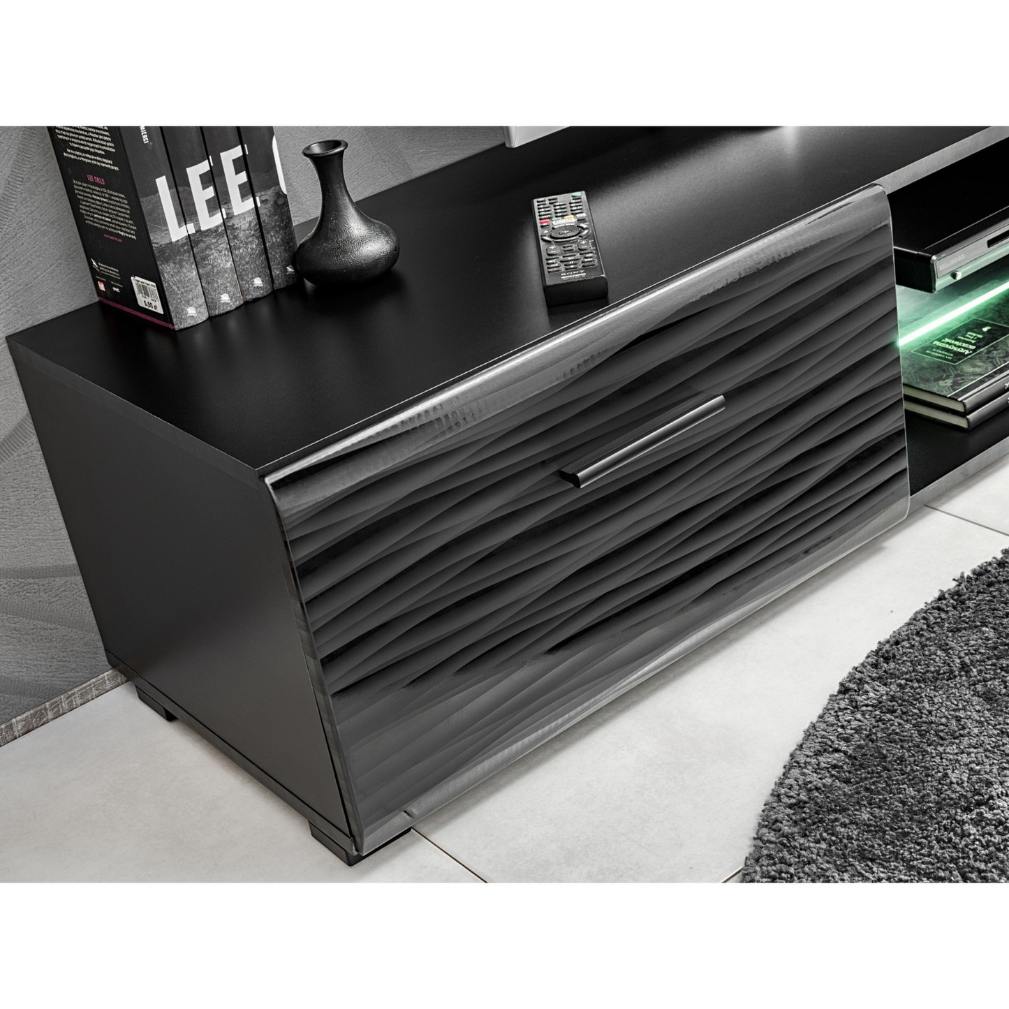 Wohnwand BLADE MINI - Wohnzimmer-Möbel-Set - Schwarz Matt / Sahara 3D