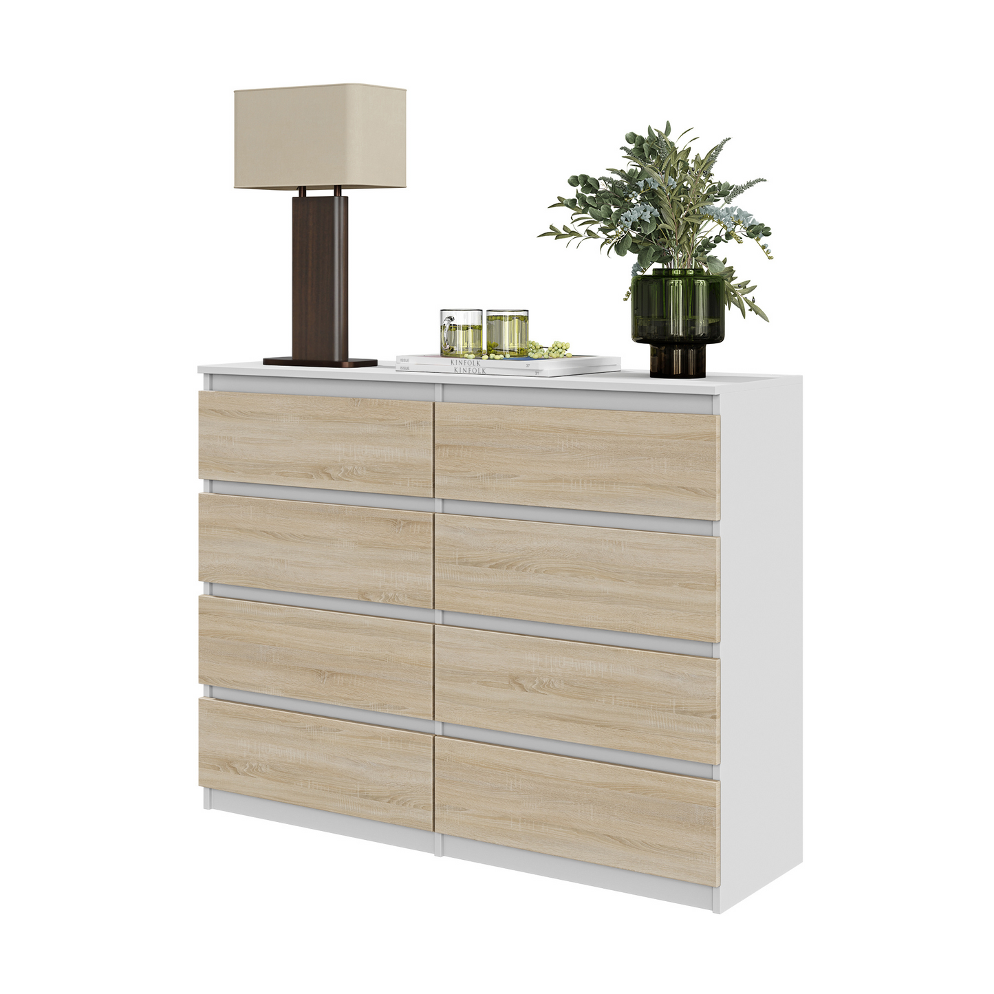 GABRIEL - Kommode / Sideboard mit 8 Schubladen - Weiß Matt / Sonoma Eiche H92cm B120cm T33cm H92cm B120cm T33cm