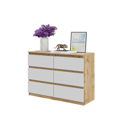 GABRIEL - Kommode / Sideboard mit 6 Schubladen - Wotan Oak / White Matt H71cm B100cm T33cm