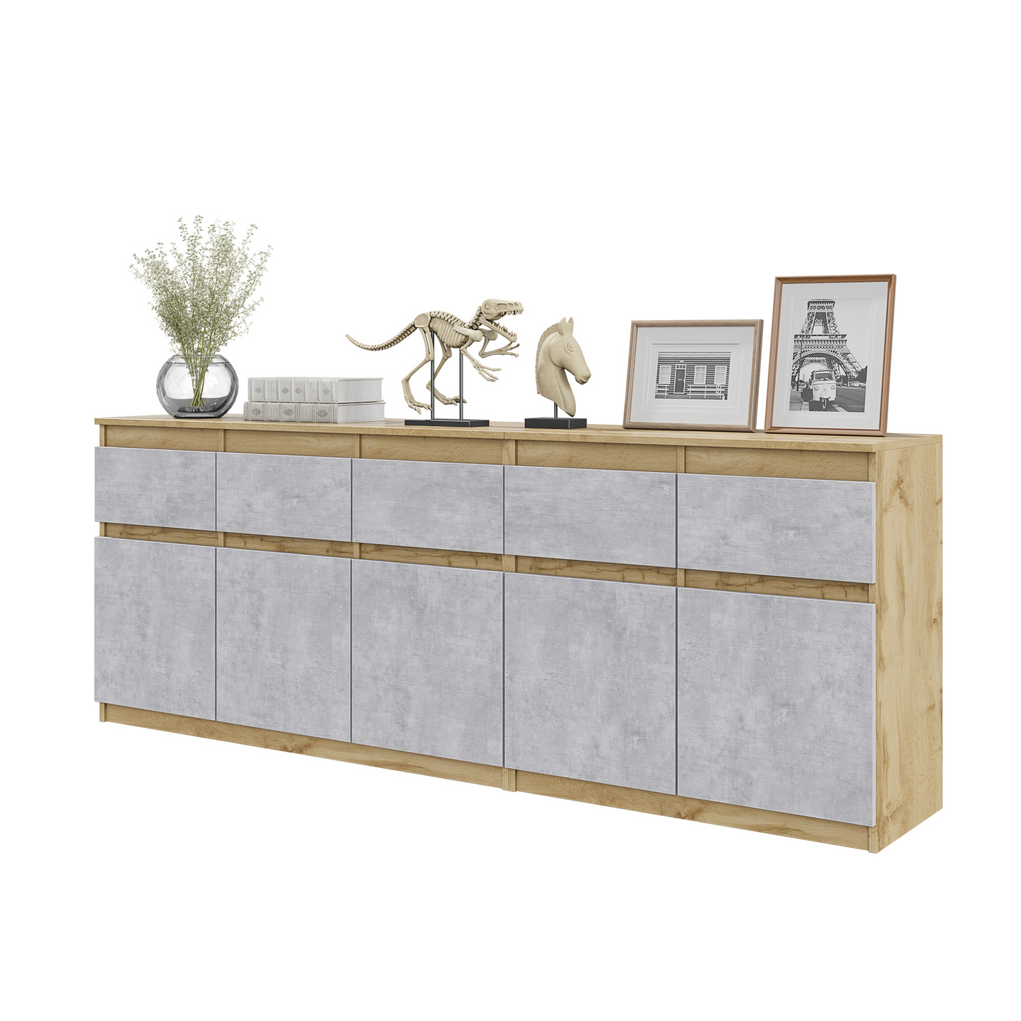 NOAH - Kommode / Sideboard mit 5 Schubladen und 5 Türen - Wotan Eiche / Beton-Optik