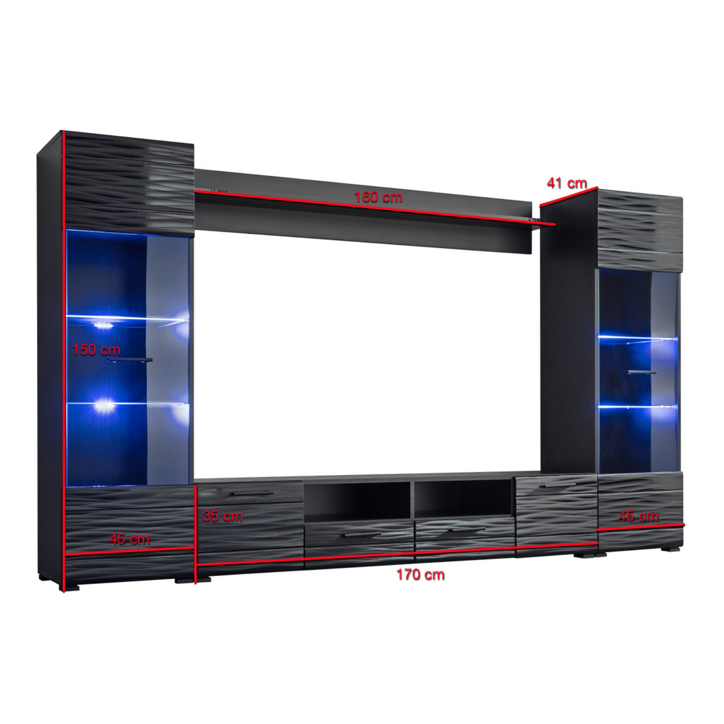 Wohnwand MODICA - Wohnzimmer-Möbel-Set - Schwarz Matt / Sahara 3D