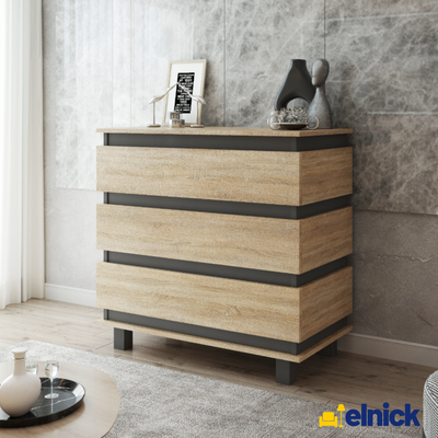 MARGARET - Kommode / Sideboard mit 3 Schubladen - Anthrazit / Sonoma Eiche