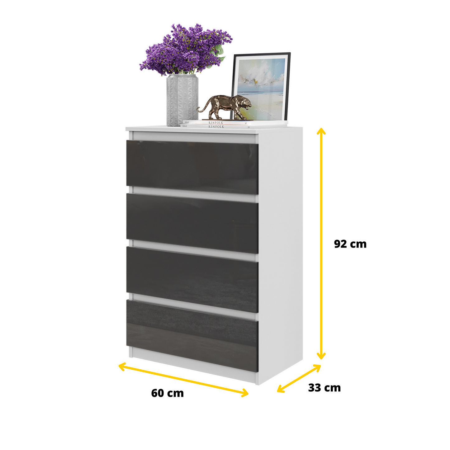 Kommode / Sideboard mit 4 Schubladen - Weiß Matt / Anthrazit Gloss