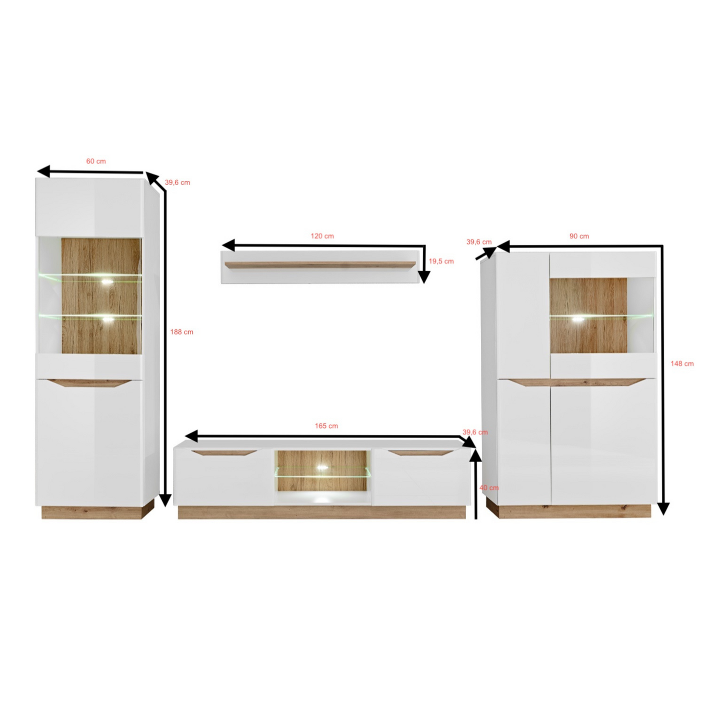 Wohnwand FAME - Wohnzimmer-Möbel-Set - Artisan Eiche / Weiß Gloss