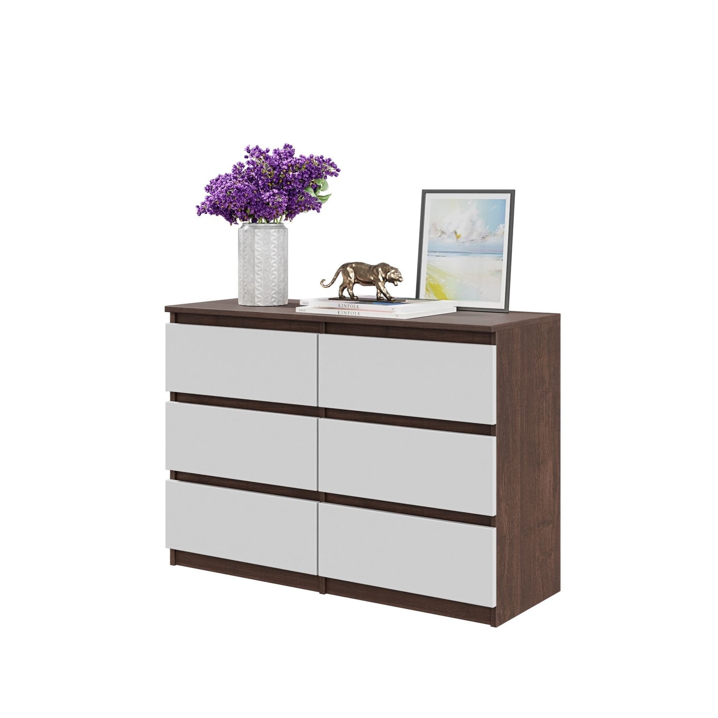 GABRIEL - Kommode / Sideboard mit 6 Schubladen - Wenge / Weiß Matt