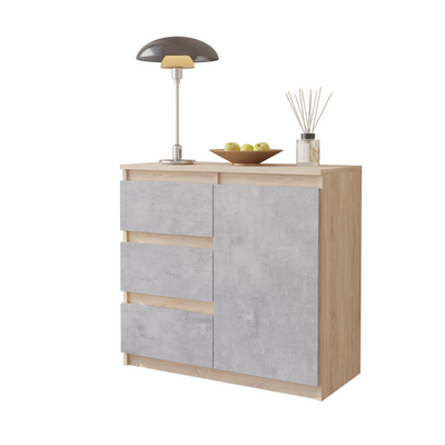 MIKEL - Kommode / Sideboard mit 3 Schubladen und 1 Tür - Sonoma Eiche / Beton-Optik