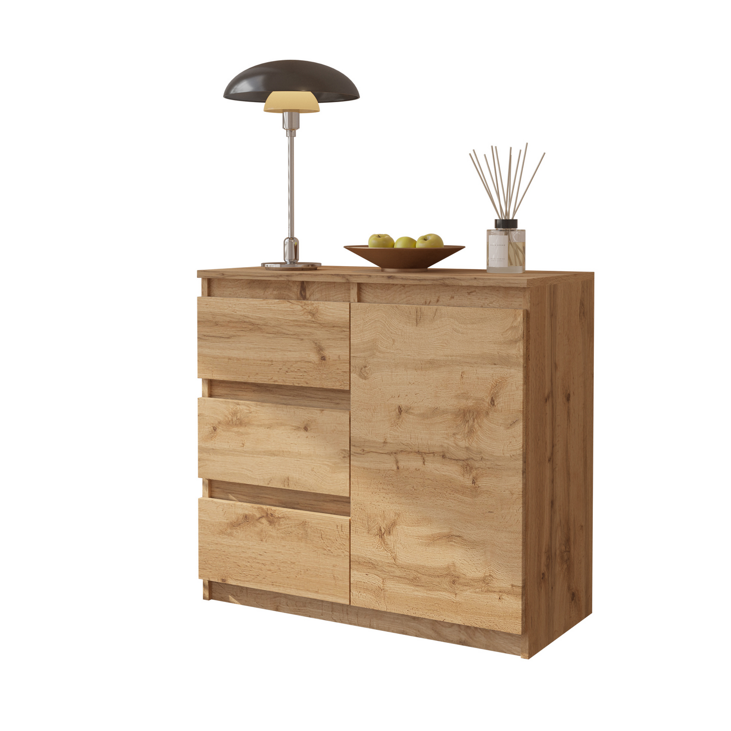 MIKEL - Kommode / Sideboard mit 3 Schubladen und 1 Tür - Wotan Eiche