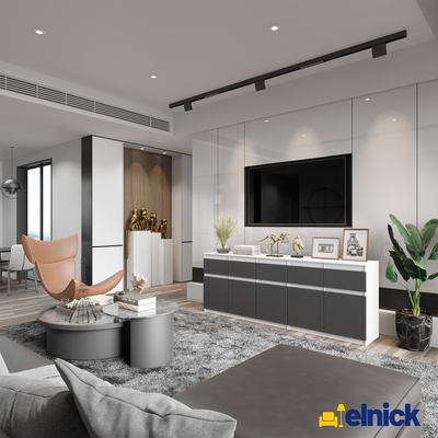 NOAH - Kommode / Sideboard mit 5 Schubladen und 5 Türen - Weiß Matt / Anthrazit Grau