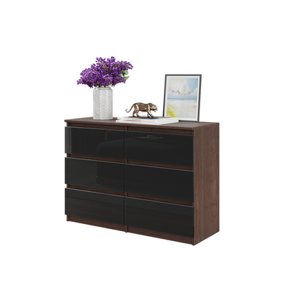 GABRIEL - Kommode / Sideboard mit 6 Schubladen - Wenge / Schwarz Glanz H71cm B100cm T33cm