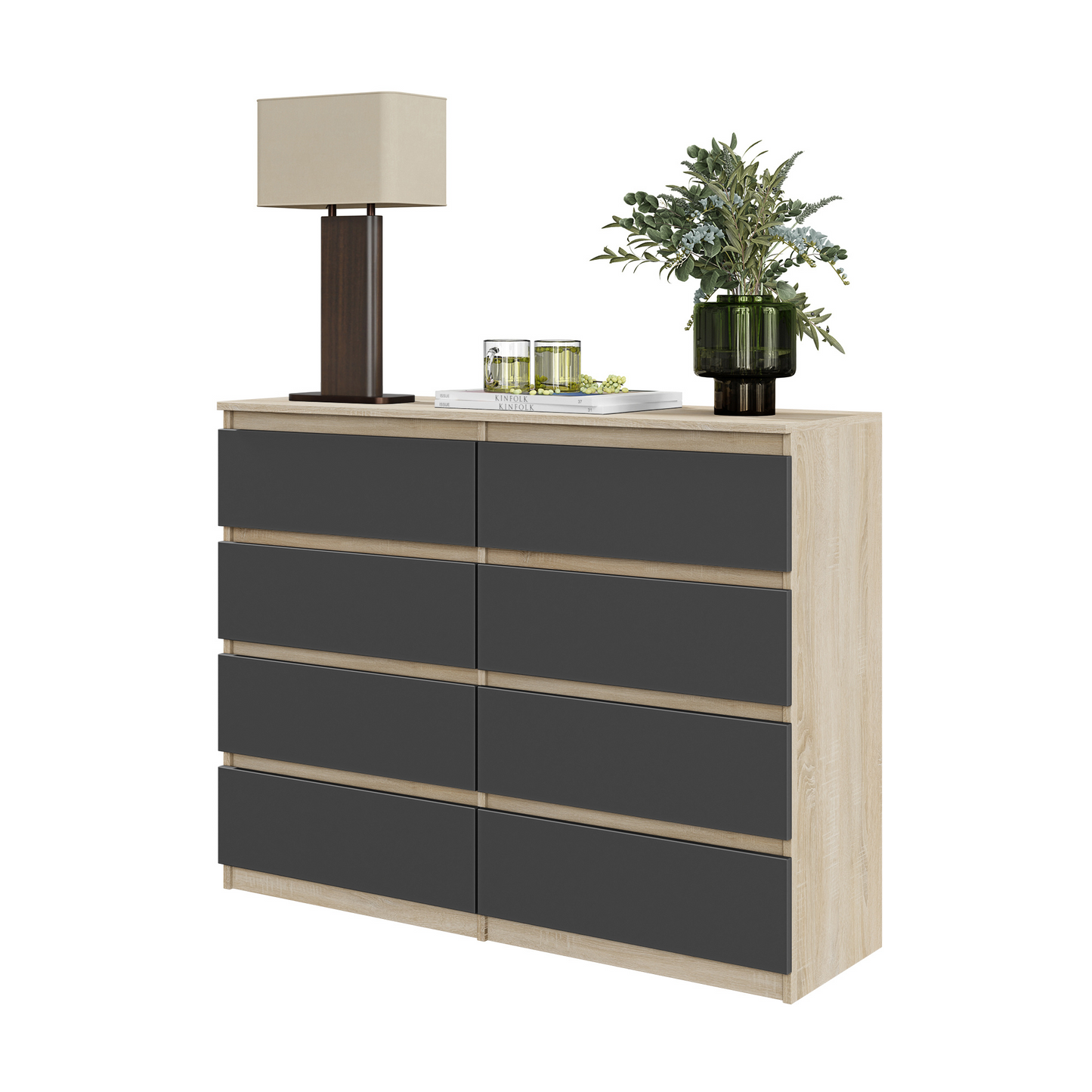 GABRIEL - Kommode / Sideboard mit 8 Schubladen - Sonoma Eiche / Anthrazit H92cm B120cm T33cm