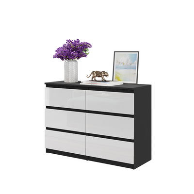 GABRIEL - Kommode / Sideboard mit 6 Schubladen - Schwarz Matt / Weiß Glanz H71cm B100cm T33cm