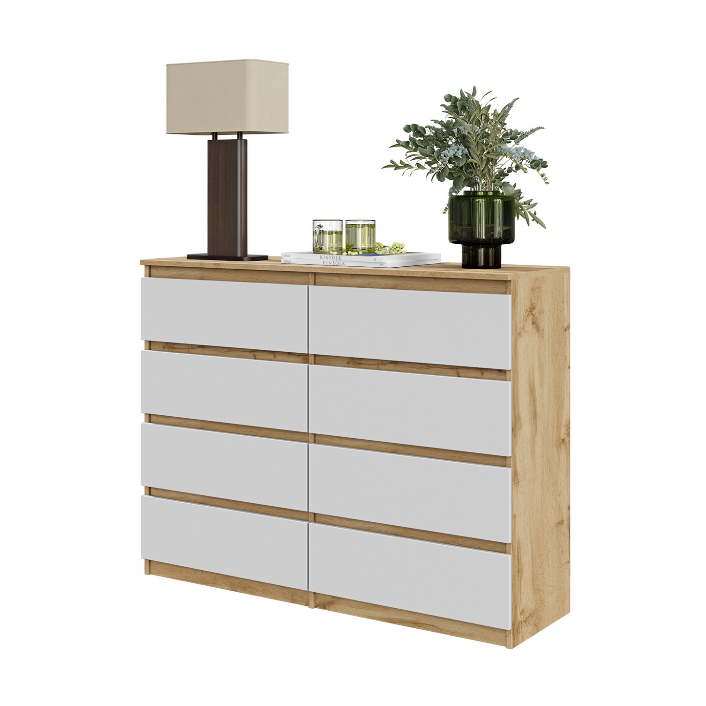 GABRIEL - Kommode / Sideboard mit 8 Schubladen - Wotan Oak / White Matt H92cm B120cm T33cm