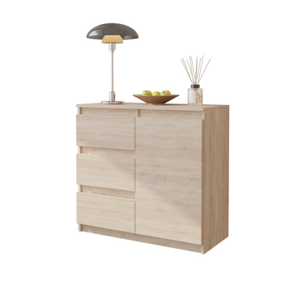 MIKEL - Kommode / Sideboard mit 3 Schubladen und 1 Tür - Sonoma Eiche