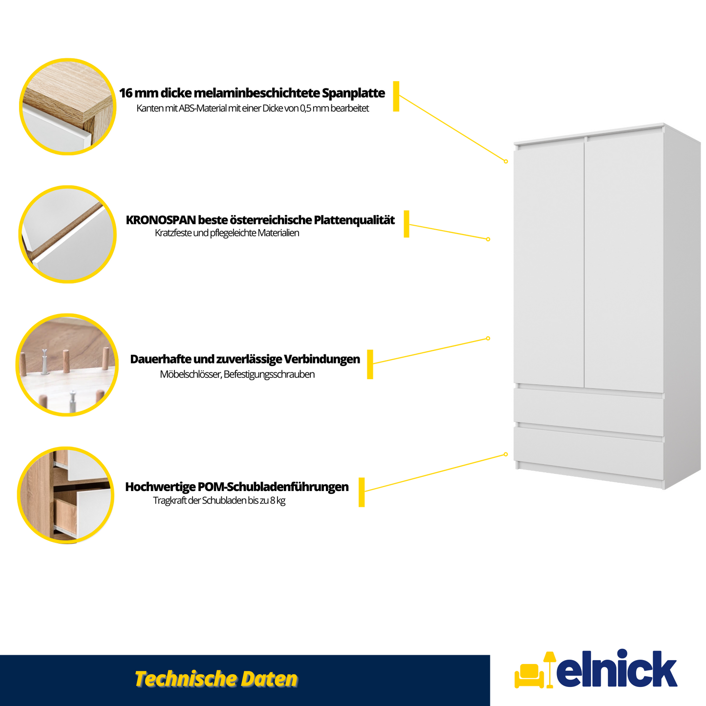 JOELLE - Kleiderschrank mit 2 Türen und 2 Schubladen - Weiß Matt