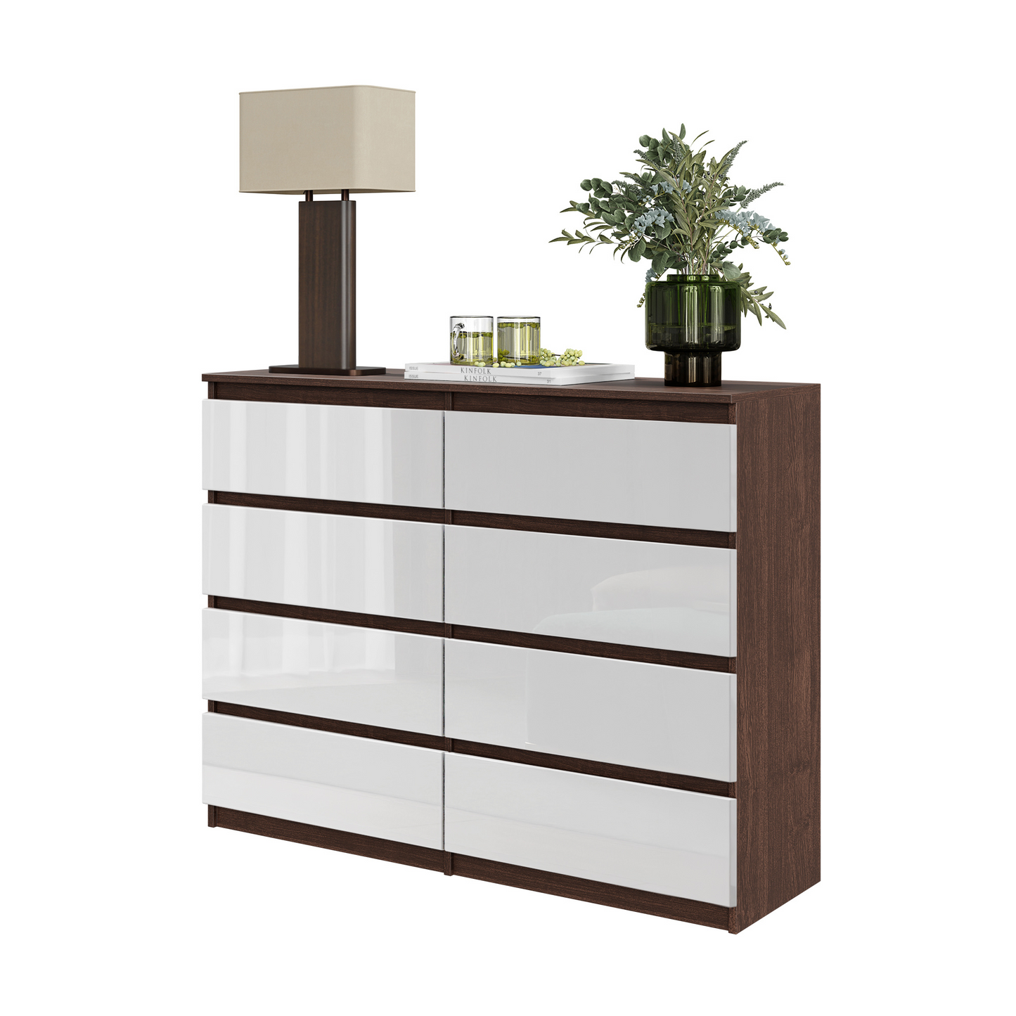 GABRIEL - Kommode / Sideboard mit 8 Schubladen - Wenge / Weiß Glanz H92cm B120cm T33cm