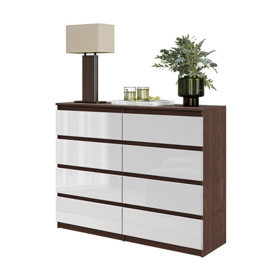 GABRIEL - Kommode / Sideboard mit 8 Schubladen - Wenge / Weiß Glanz H92cm B120cm T33cm