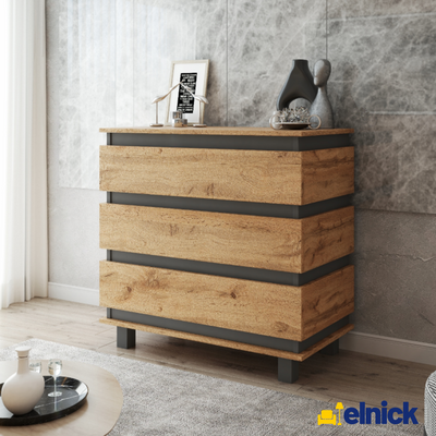 MARGARET - Kommode / Sideboard mit 3 Schubladen - Anthrazit / Wotan Eiche