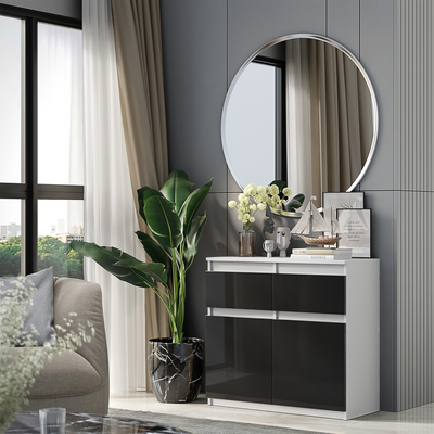 NOAH - Kommode / Sideboard mit 2 Schubladen und 2 Türen - Weiß Matt / Schwarz Gloss