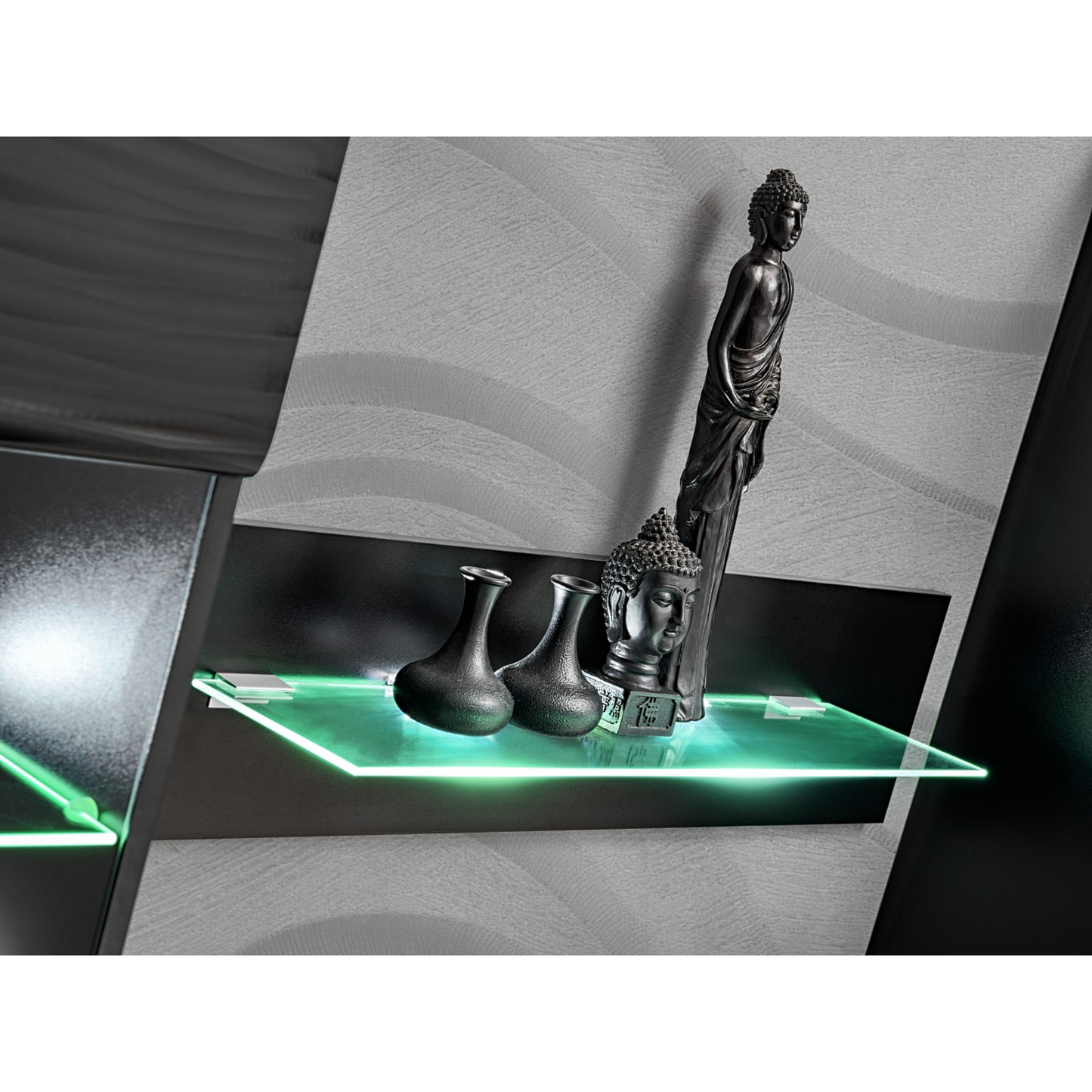 Wohnwand BLADE MINI - Wohnzimmer-Möbel-Set - Schwarz Matt / Sahara 3D