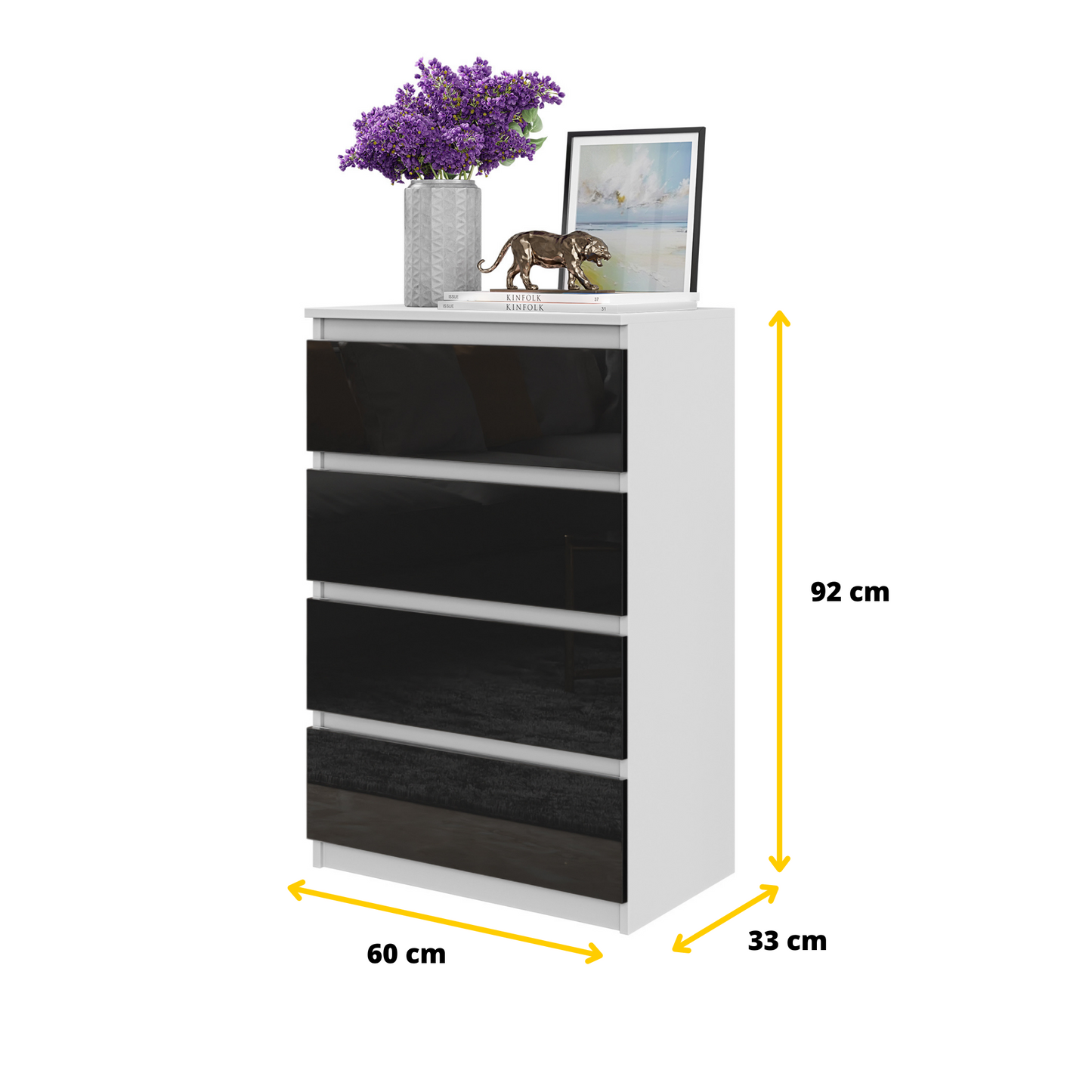 GABRIEL - Kommode / Sideboard mit 4 Schubladen - Weiß Matt / Schwarz Gloss