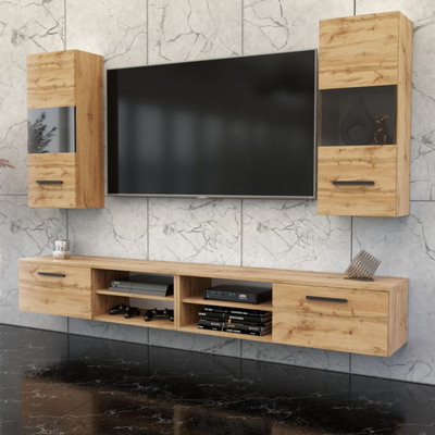 MIRANDA - Wohnwand mit 4 Schränken - Wotan Eiche 240cm