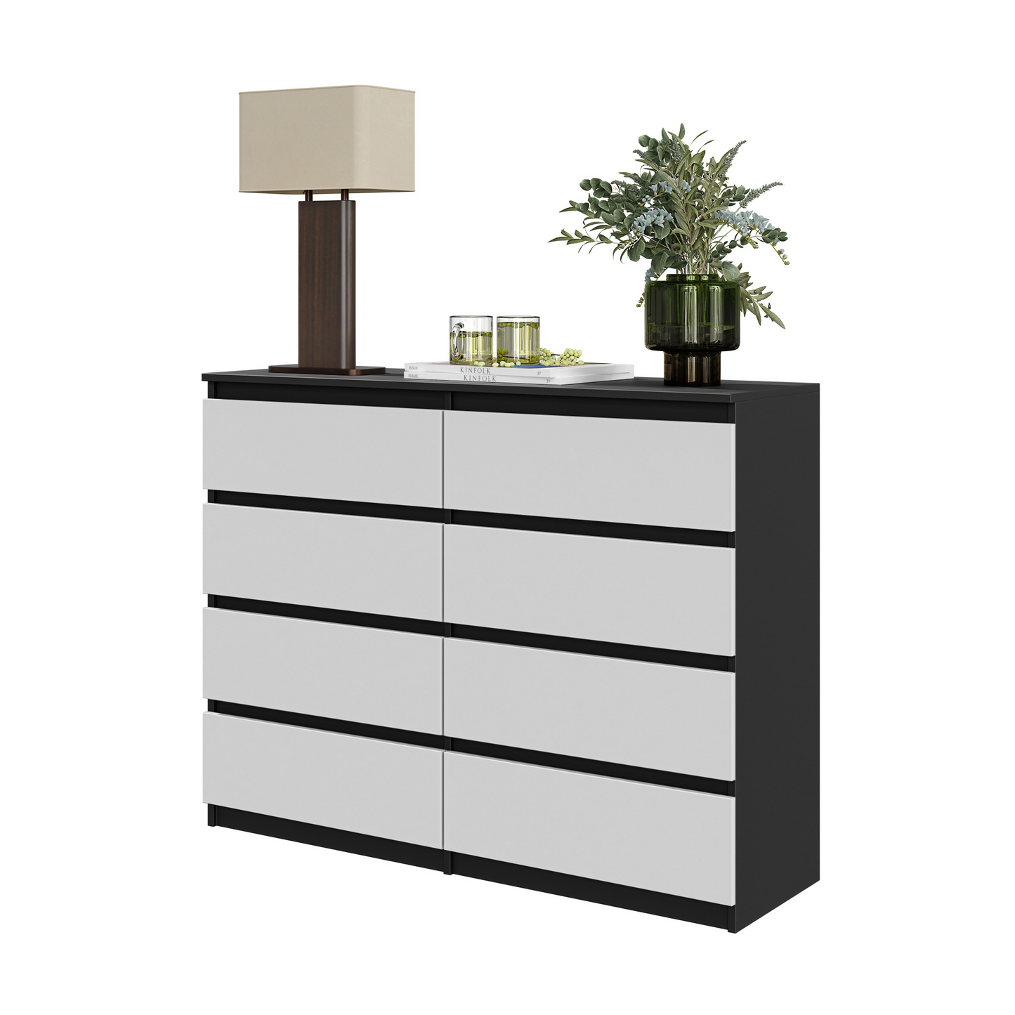 GABRIEL - Kommode / Sideboard mit 8 Schubladen - Schwarz Matt / Weiß Matt H92cm B120cm T33cm