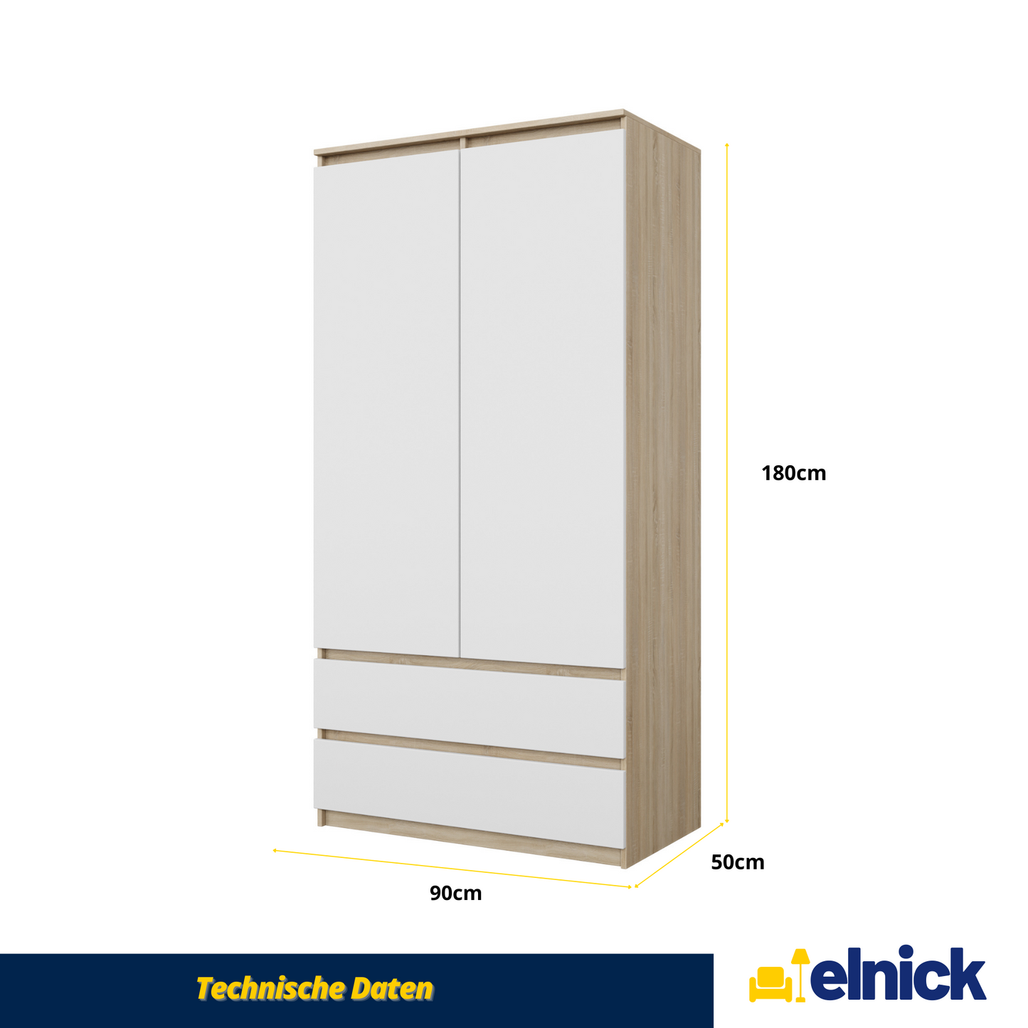 JOELLE - Kleiderschrank mit 2 Türen und 2 Schubladen - Sonoma Eiche / Weiß Matt