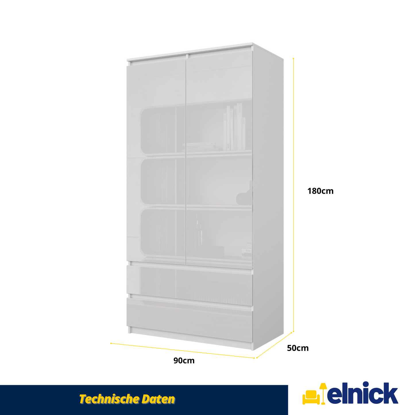 JOELLE - Kleiderschrank mit 2 Türen und 2 Schubladen - Weiß Matt / Weiß Gloss