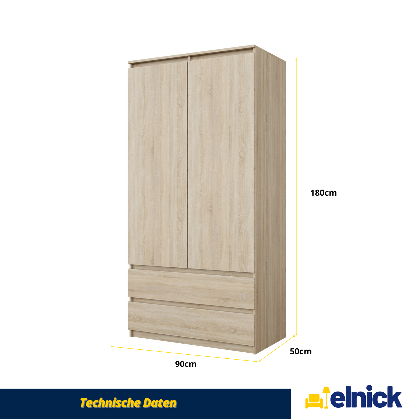 JOELLE - Kleiderschrank mit 2 Türen und 2 Schubladen - Sonoma Eiche