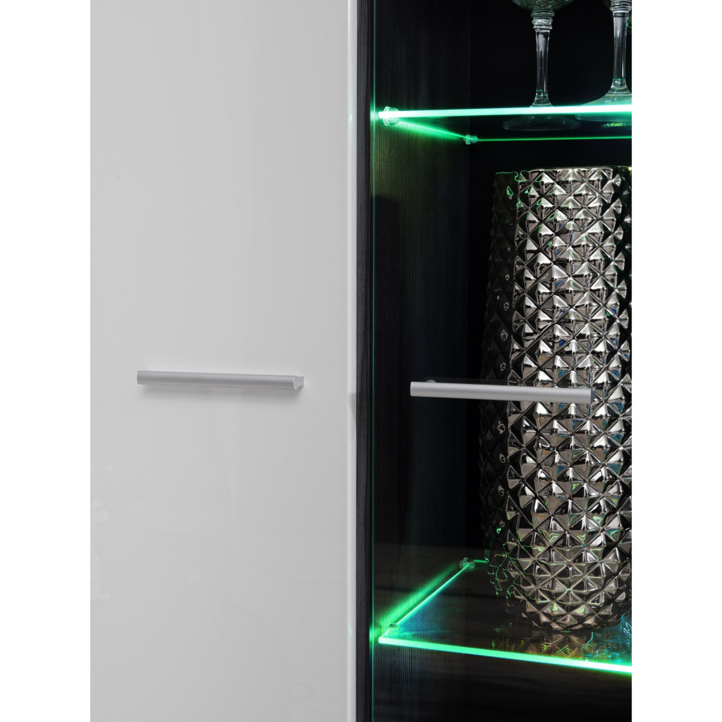 Wohnwand SOLIDO II - Wohnzimmer-Möbel-Set - Norwegische Kiefer / Weiß Gloss