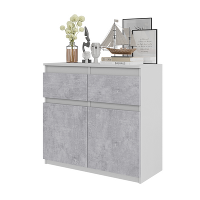 NOAH - Kommode / Sideboard mit 2 Schubladen und 2 Türen - Weiß Matt / Beton-Optik