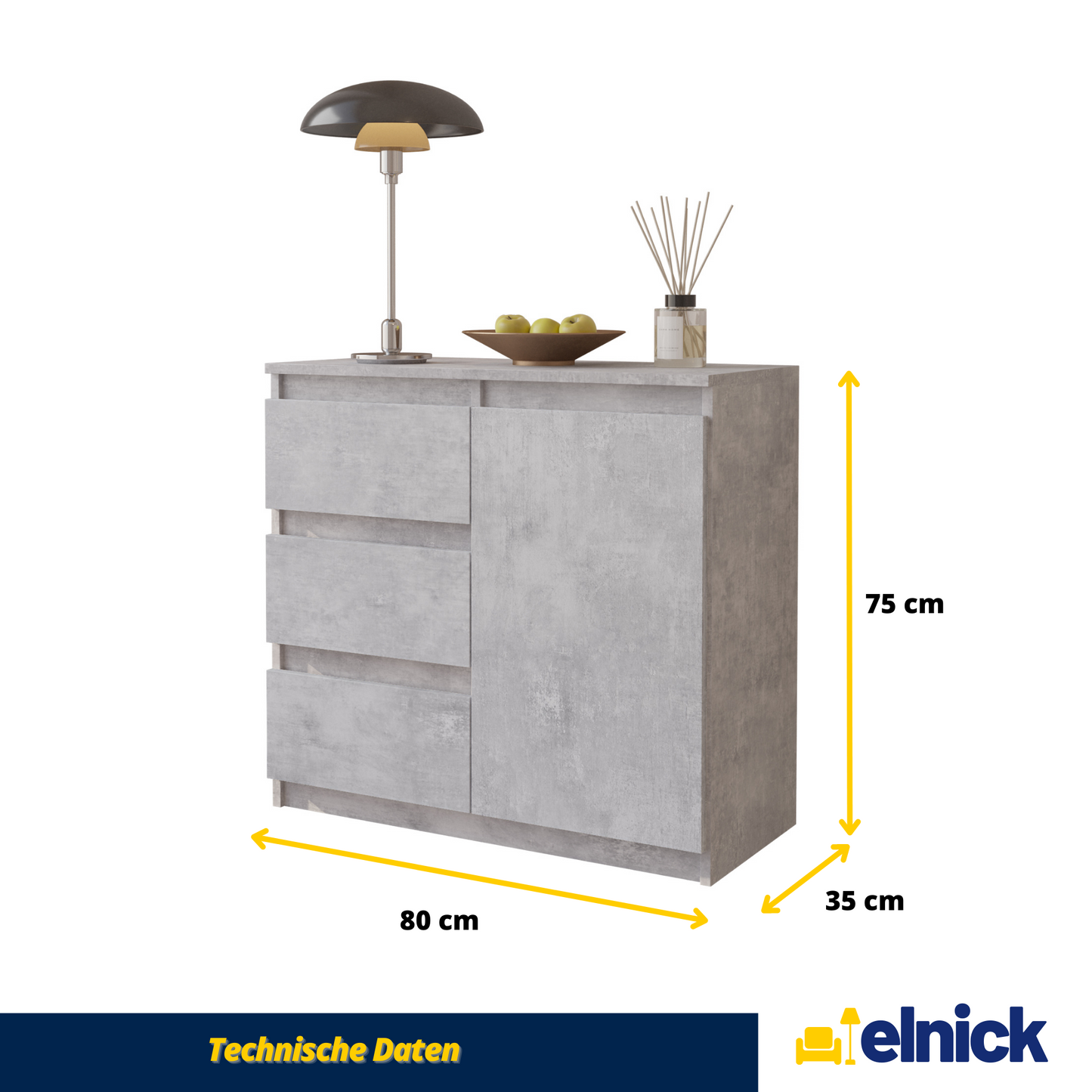 MIKEL - Kommode / Sideboard mit 3 Schubladen und 1 Tür - Beton-Optik