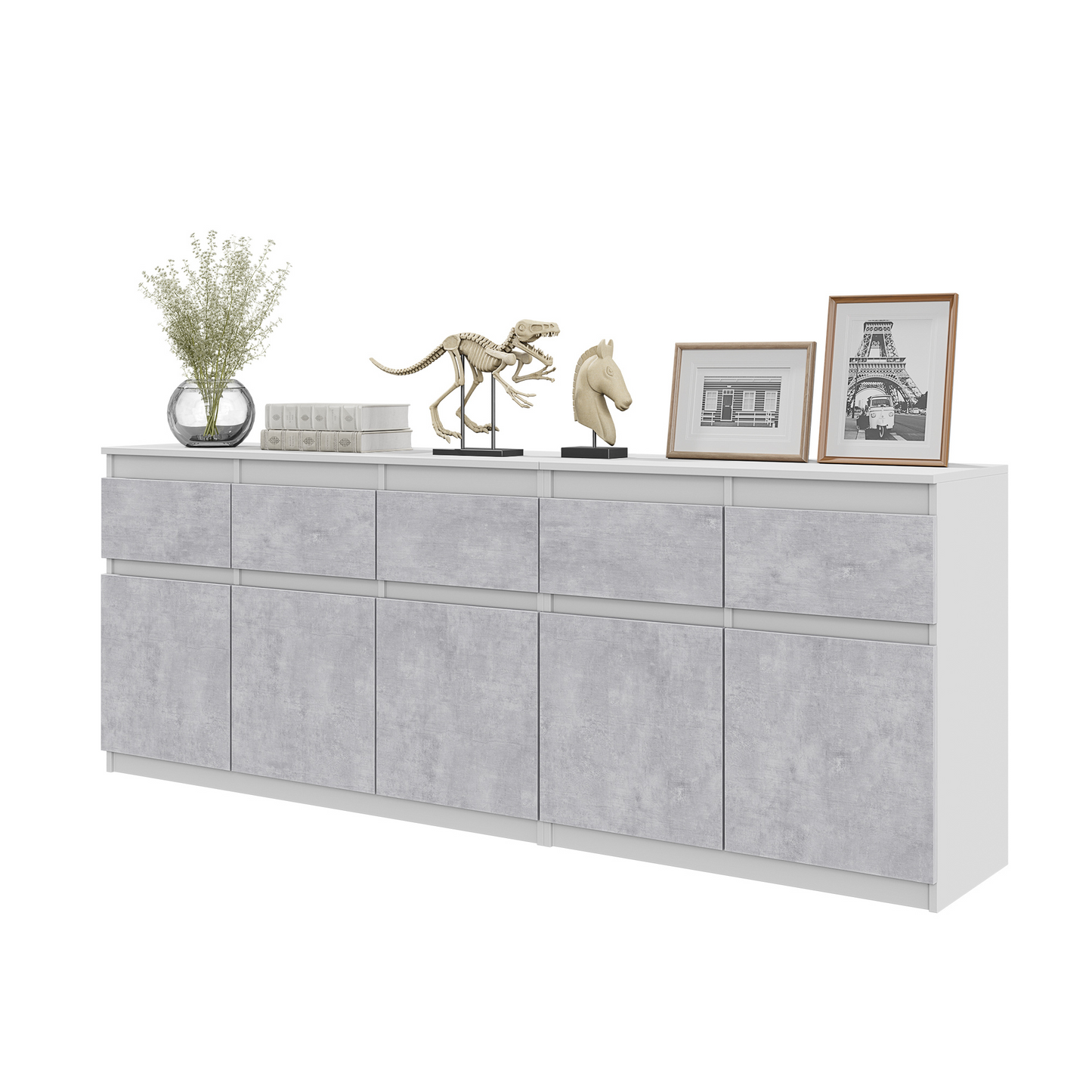 NOAH - Kommode / Sideboard mit 5 Schubladen und 5 Türen - Weiß Matt / Beton-Optik
